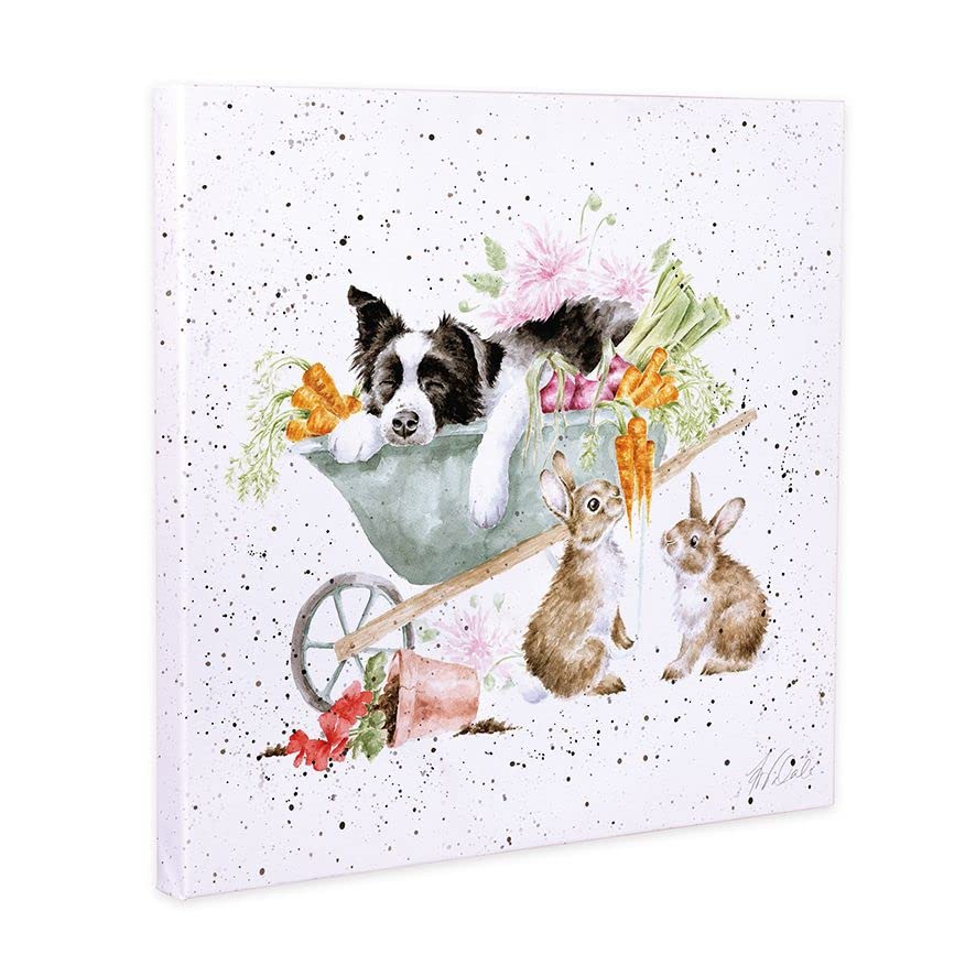 Wrendale Designs "Sleeping On The Job Dog and Rabbit Print on White Square Canvas (20 x 20 cm)