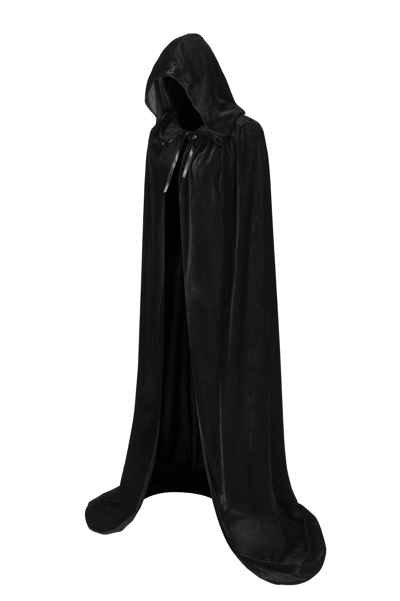Regenboog 43-Inch Black Velvet Cape With Hood - Women's Cloak for Christmas, Halloween Costumes, Masquerade, Witch, Wizard - Adult Size, 110cm