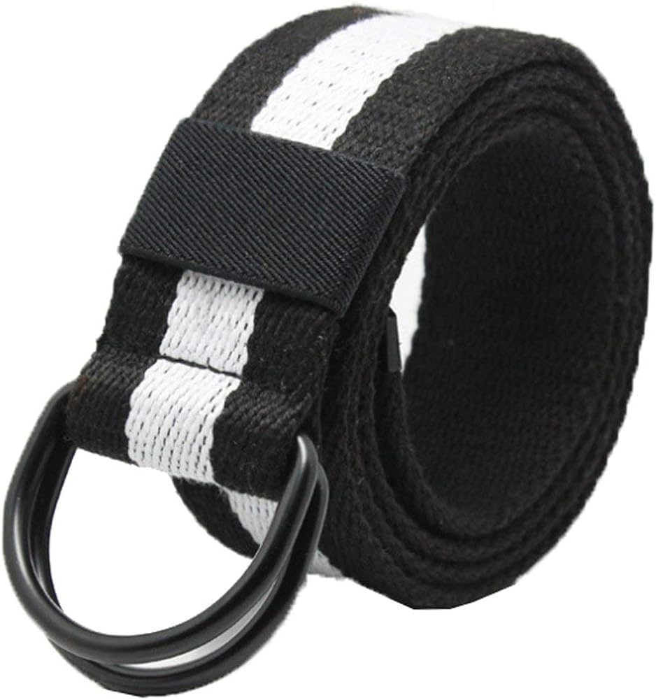 Unisex Canvas Belt Webbing Ring Modern Buckle D Casual Loop Double Belt ...