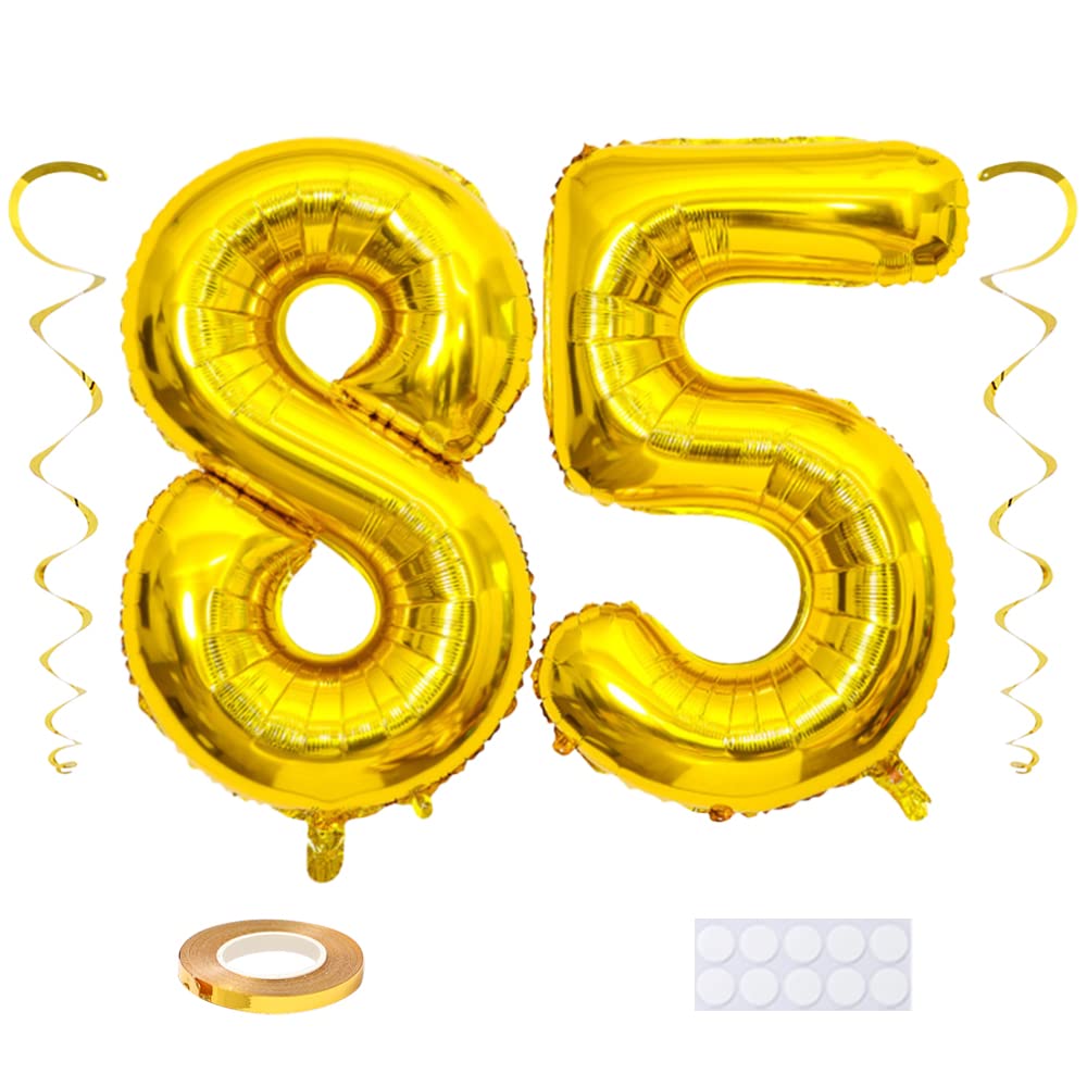 Maigendoo Jumbo 85 Number Balloon 40 Inch Large Digit Balloons Huge Helium Balloon Foil Mylar Balloon with Swirl Decorations for 85th Birthday Party Graduation Celebration Anniversary Event, Gold