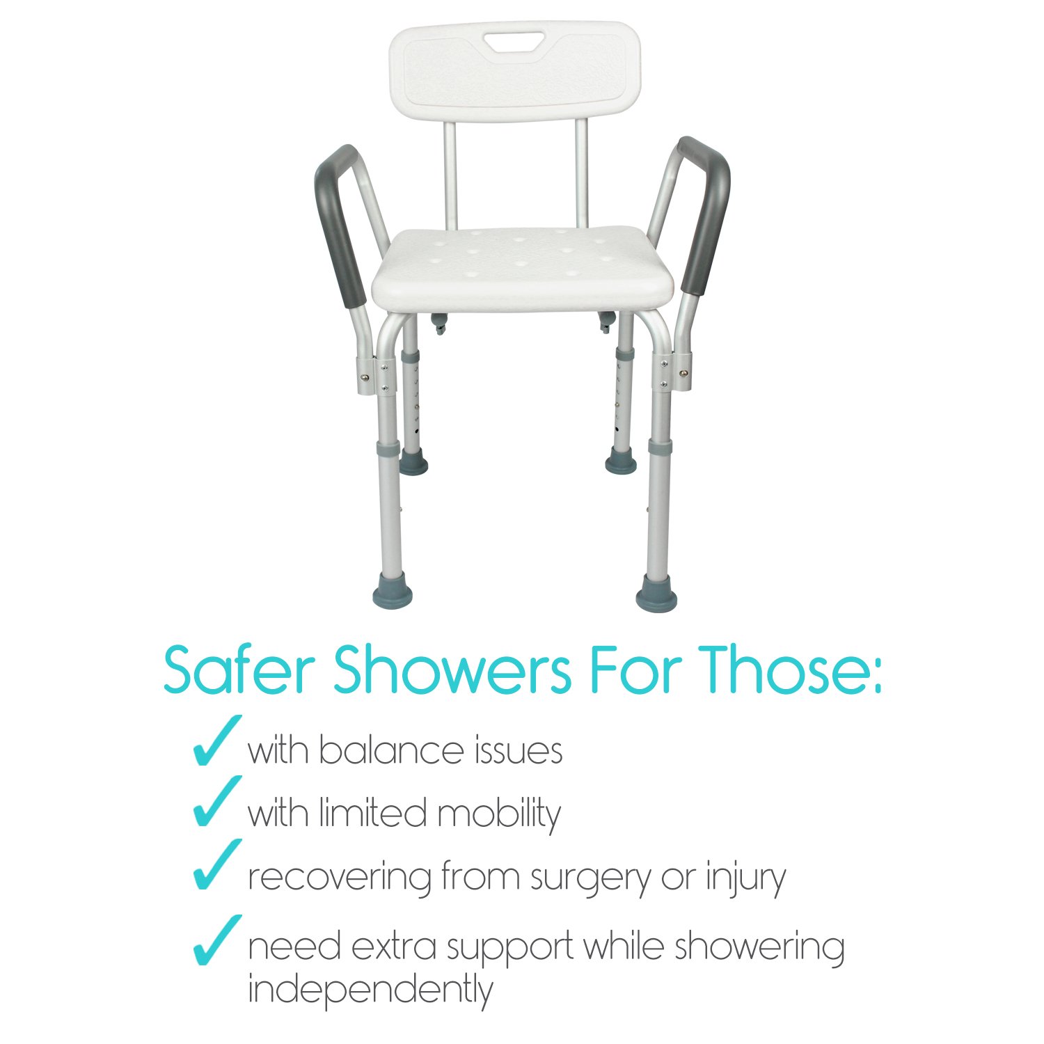 Shower Chair with Back by Vive Bathtub Chair w/ Arms for Handicap
