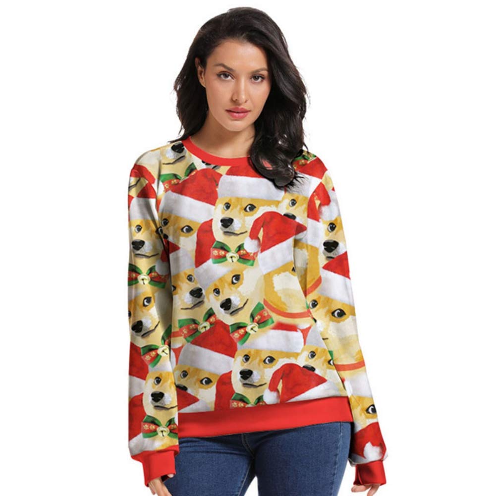 Unisex Christmas Loose Sweatshirt Cute 3D Puppy Crew-neck Shirts Tops