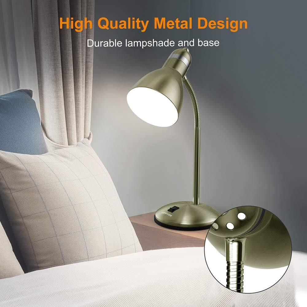 LEPOWER Metal Desk Lamp, Eye-Caring Table Lamp, Study Lamps with Flexible Goose Neck for Bedroom and Office (Sandy Black): Home Improvement