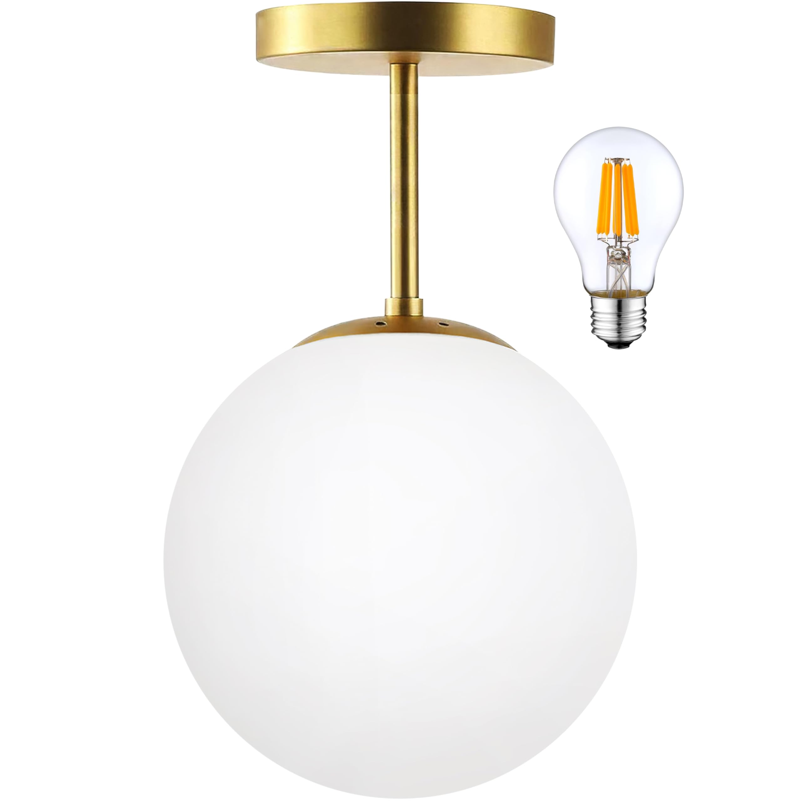 Photo 1 of Globe Semi Flush Mount Ceiling Light Fixture Globe Ceiling Light Milk Glass Matte Gold Finish Contemporary Mid Century Modern Lighting for Hallway Living Room Kitchen Bedroom Storage(Bulb Included)