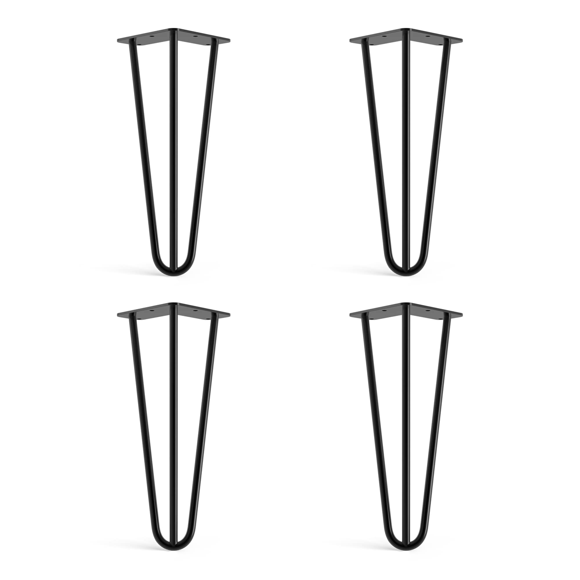 4 x Hairpin Legs from DT IRONCRAFT - 30cm 3 Rod / 10mm, Black - Low Coffee Table Legs with Floor Protector Feet & Screws