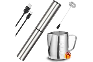 Electric Milk/Coffee Frother, Basecent Rechargeable Handheld Foam Maker/Mixer for Latte, Cappuccino, Frappe Drink, Hot Chocolate, Stainless Steel Silver