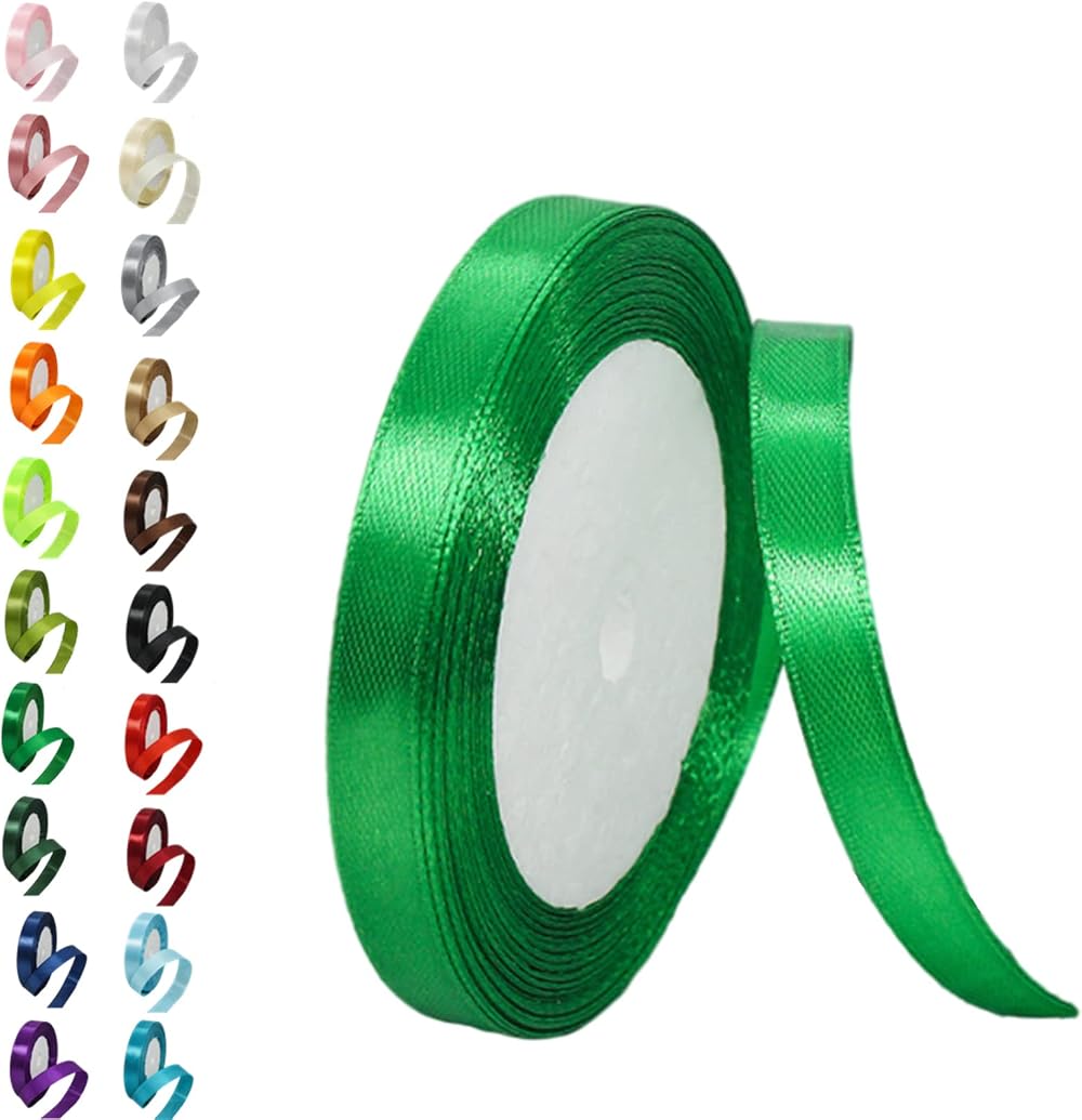 Aisszhao 10mm Green Satin Ribbon 22m - Double-Sided Polyester Gift Wrap