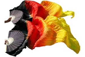 SNOWAQUA Belly Dance Silk Veil Fans, 1 Pair Real Silk Bamboo Long Fans Veils, Handmade Belly Dance Dancing Silk Fans, Dance Performance
