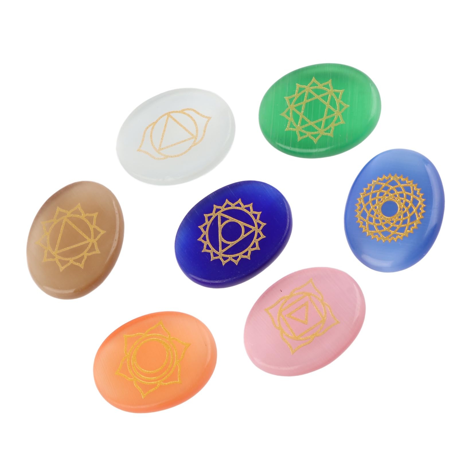 HEEPDD Chakra Stones, 7Pcs Engraved Healing Crystals Pocket Sized Meditation Stones for Stress Relief Pocket Sized Meditation Stones for Stress Relief
