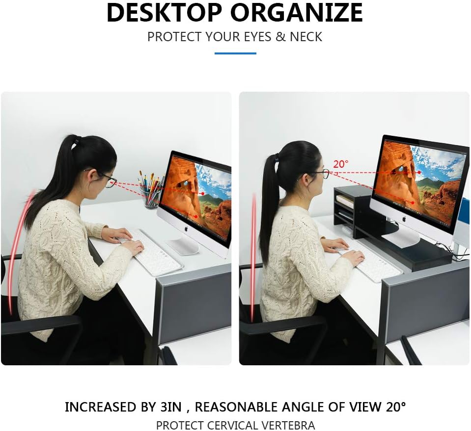 Wood Computer Monitor Stand Riser with Storage Organizer Black 3 Tier Desk Shelf Desktop PC Screen Raiser Stand Holder Rack for Home Office (29.7in, Indepent Design, Space Saver) : Office Products