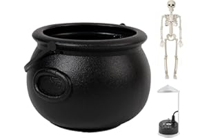 MARYEADECOOR Witch Cauldron with Mist Maker Poseable Skeleton & Splash Guard - Halloween Decorations Indoor - Spooky Hocus Pocus Party Decor for Home, Table, Mantel (Halloween Cauldron)