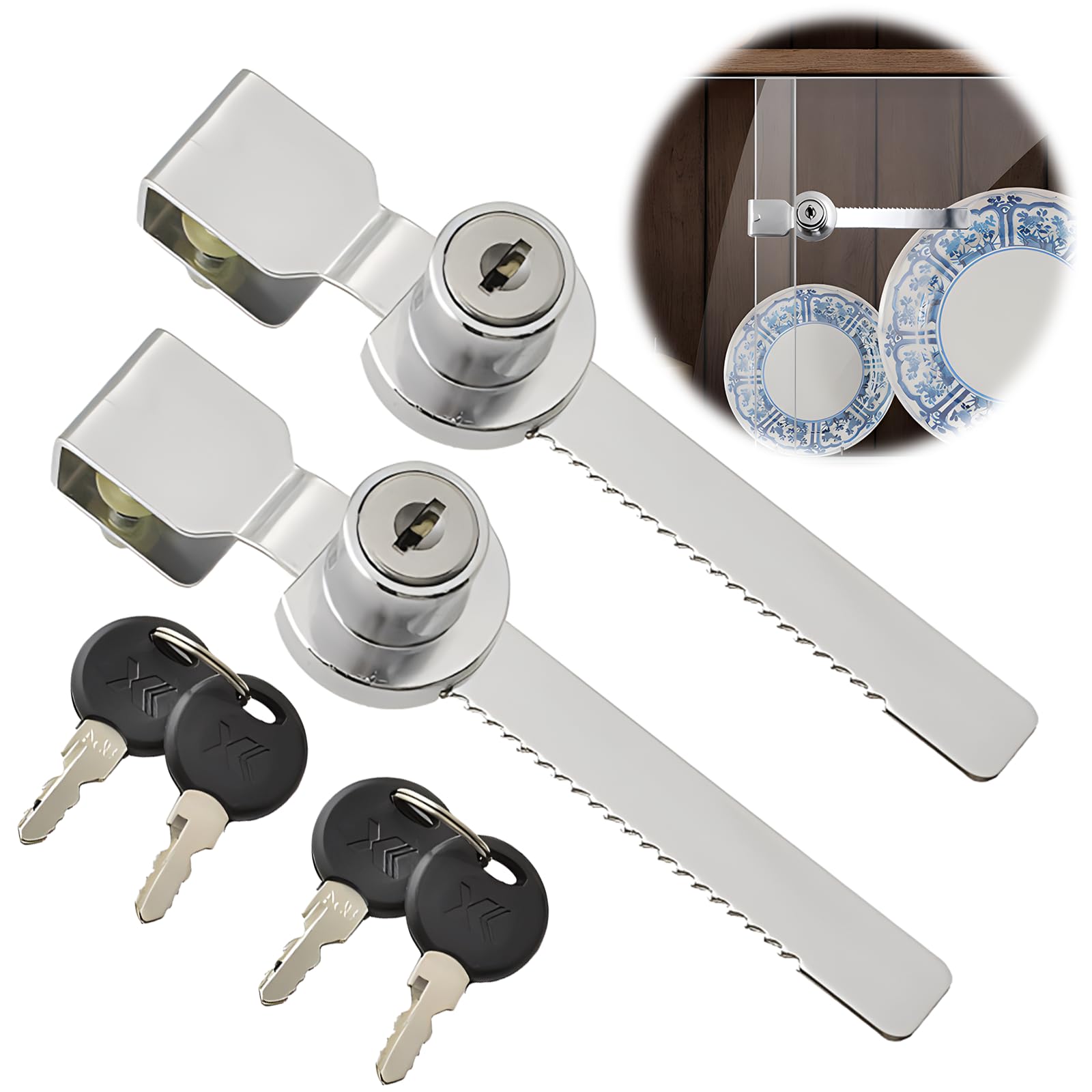 2 x Premium Quality Reptile Vivarium Terrarium Showcase Sliding Glass Door and Key Lock, Rack Lock Safety Key Lock