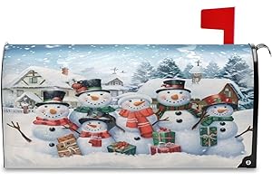 Kcldeci Winter Snowman Magnetic Mailbox Cover Merry Christmas Mail Wraps Post Letter Box Cover Garden Standard Size 18x21