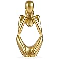 Ozzptuu Sandstone Resin Thinker Style Abstract Sculpture Statue Collectible Figurines Home Office Bookshelf Desktop Decor (Small Gold, Focus)