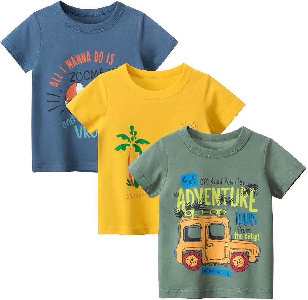 Guozyun Toddlers Boys T-Shirt Organic Cotton Tops Tees Short Sleeve Shirt Undershirt for Baby Boys Kids Little Boy: Clothing
