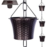 Aseneat Rain Chains for Gutters with Adapter,Wrought Iron Rain Chain Set 8.5 Ft Not Rust, Gotta Drain with Sturdy Anchoring Stake, 14 Cups, 1 Hook, Adjustable Gutter Downspout for Outdoor