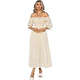 R.Vivimos Women Summer Half Sleeve Cotton Ruffled Vintage Elegant Backless A Line Flowy Long Dresses