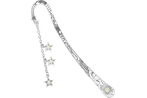 Jeffdad Moon and Stars Bookmark Luminous, Glow in The Dark Butterfly Bookmark, Fantasy Luminous Bookmark Gifts for Women Girls, Cool Bookmarks for Book Reading Lovers(Silver Stars)