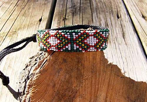 Native American style handmade beaded leather bracelet