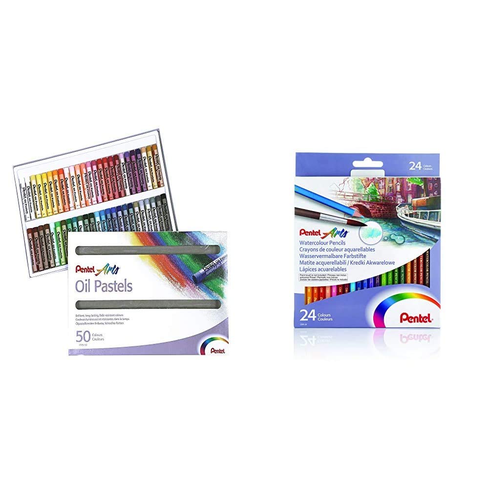 Pentel PHN4-50 Oil Pastels - Pack of 50 & Arts Watercolour Pencil Set - Assorted
