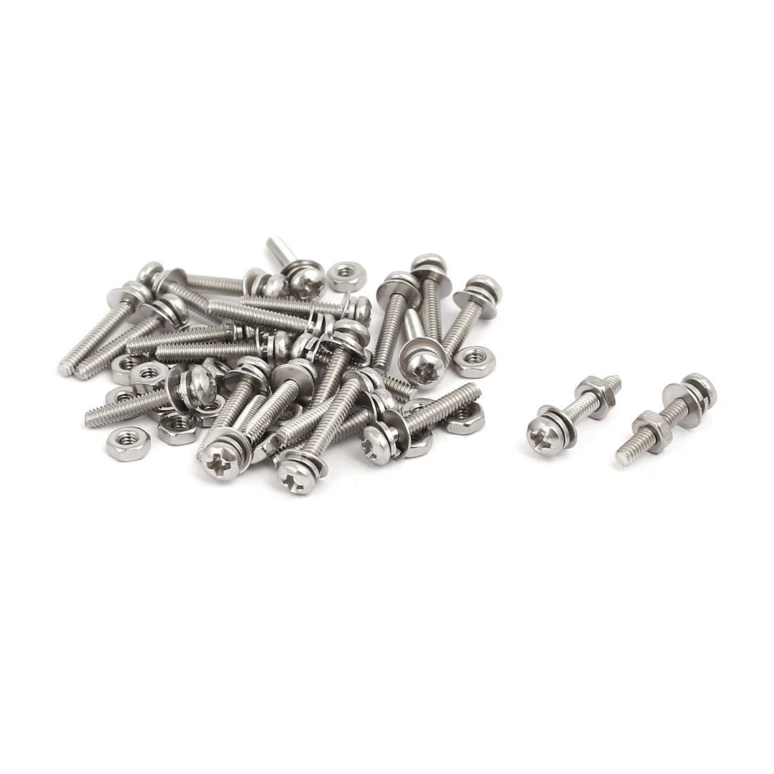 Sourcingmap M2x12mm 304 Stainless Steel Phillips Pan Head Bolt Screw Nut w Washer 25 Sets