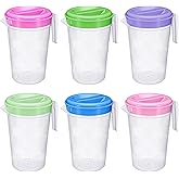 Honeydak 6 Pcs Round Clear Plastic Pitcher with Lid & Handle for Water Iced Tea Beverages (6 Packs Assorted Color) Jarras Para Aguas Frescas Plastic Pitcher for Easy Pouring