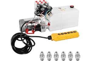 VAIDPRO Hydraulic Pump, 6 Quart 6 Way Hydraulic Power Unit 12V DC Double Acting Dump Trailer Pump Solenoid Electric Hydraulic Pump with Plastic Reservoir for Car Lifting