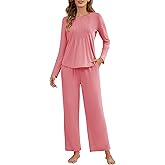 Namatime Womens Pajama Sets 2 Piece Lounge Set Sleepwear Soft Loungewear with Pockets Ladies Comfy Long Sleeve wrinkles Pjs