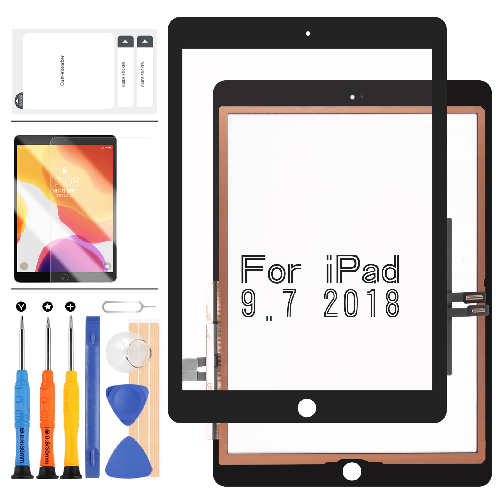 9.7 Screen Replacement Kit for iPad 2017 iPad 5th Generation A1822 A1823 Touch Screen Digitizer Glass Panel Repair Parts for iPad5 Touchscreen Free Tools (Black)