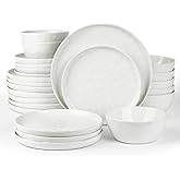 Famiware Mars Plates and Bowls Sets, 24 Pieces Dinnerware Sets, Dishes Set for 8, White