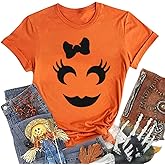 Halloween Costumes for Women Funny Pumpkin Printed Cute T Shirts Orange Graphic Tops Fall Tee Fashion Gift