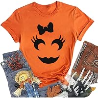 Momster Halloween T-Shirt For Women - Pumpkin Face, Spider & Bat Graphic Tee - Funny Casual Top - View #4