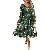 TIYOMI Plus Size Maxi Floral Dress for Women 2025 Long Sleeve V Neck Flowy Dress Empire Waist Wedding Guest Dresses