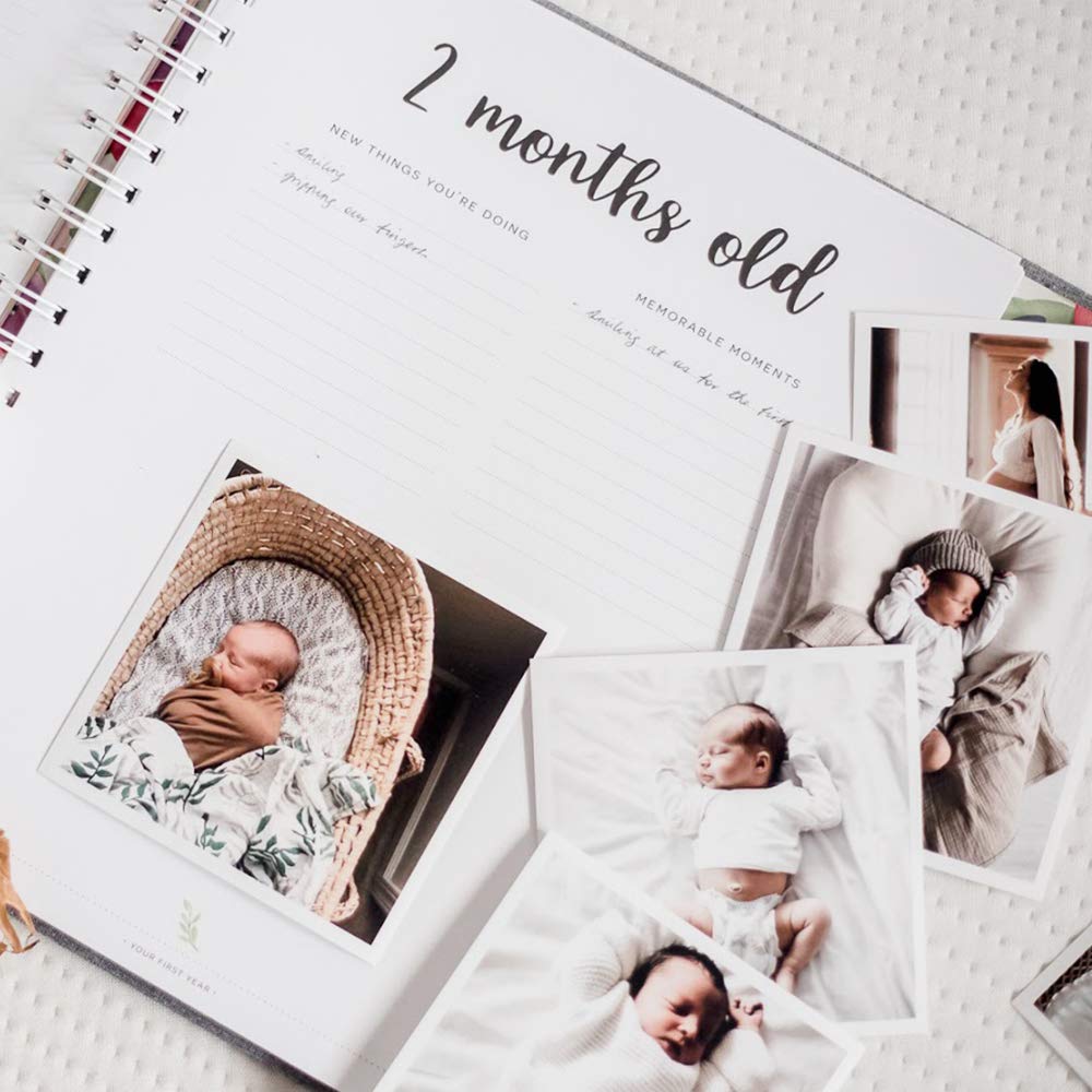 Peachly Minimalist Baby Memory Book for Girls Milestone Keepsake Journal | First Five Years Baby Girl Memory Book | Baby Keepsakes First Year Memory Book | Baby Girl Baby Book | Grey Linen Botanica : Baby