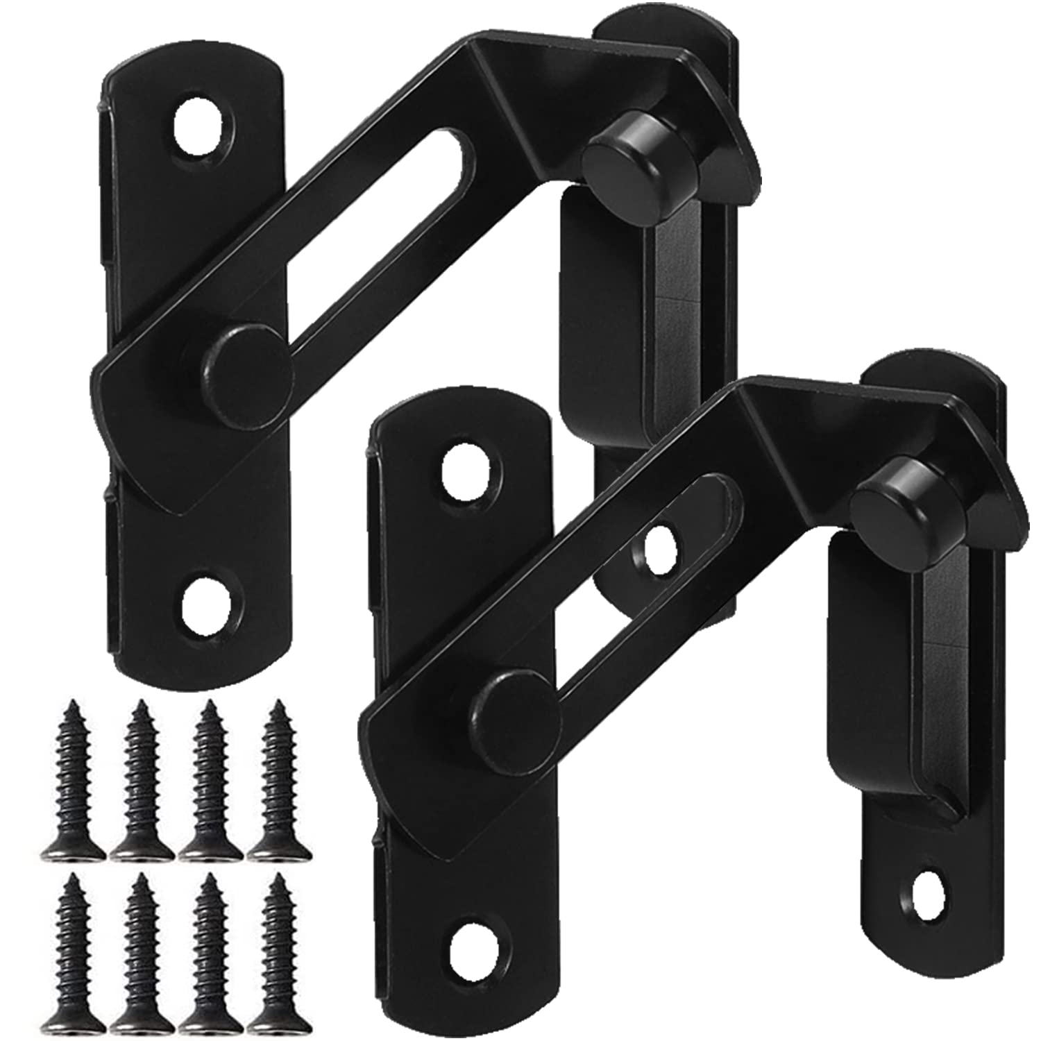 2 Pcs Door Lock Bolt Stainless Steel Door Latch Sliding Barn Door Lock Flip Gate Latch 90 Degree Right Angle Bedroom Door Lock for Toilet Shed Door Window Wine Cabinet Pet Gate Closet Door Black(L)