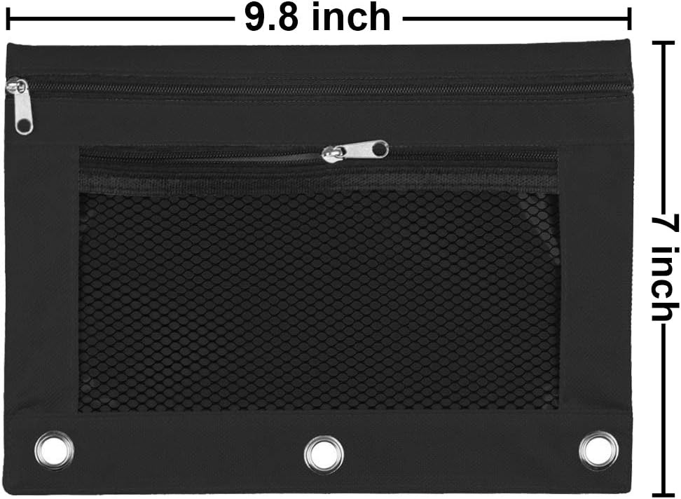 Cinvo 3 Rings Binder Pouch Zippered Pencil Case Pencil Pouch Canvas Pencil Bag with 2 Compartments (Black, Set of 2) - Image 3