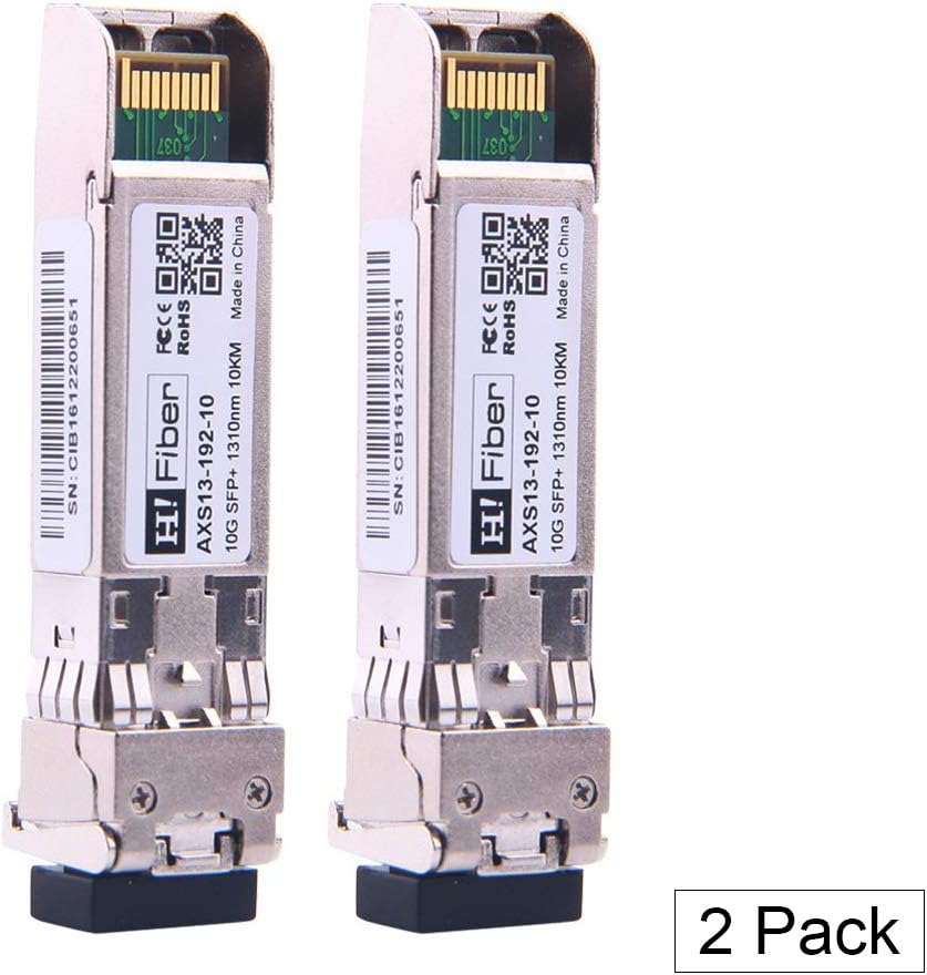 2Pack H!Fiber.com 10Gb SFP+ Singlemode Module(10km, 1310nm), 10Gbase SFP+ LR Transceiver, Dual LC Connector