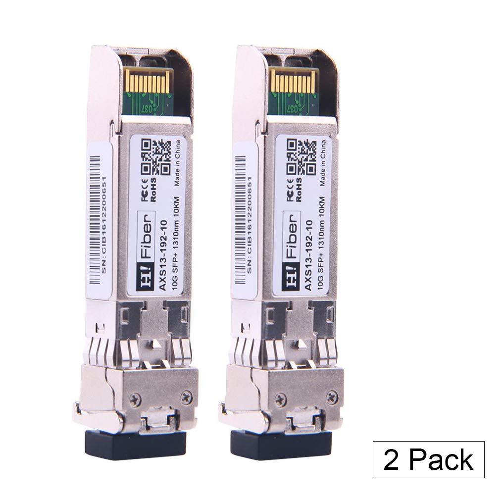 【2Pack】 H!Fiber.com 10Gb SFP+ Singlemode Module(10km, 1310nm), 10Gbase SFP+ LR Transceiver, Dual LC Connector, Compatible for Intel E10GSFPLR, Ubiquiti, Netgear
