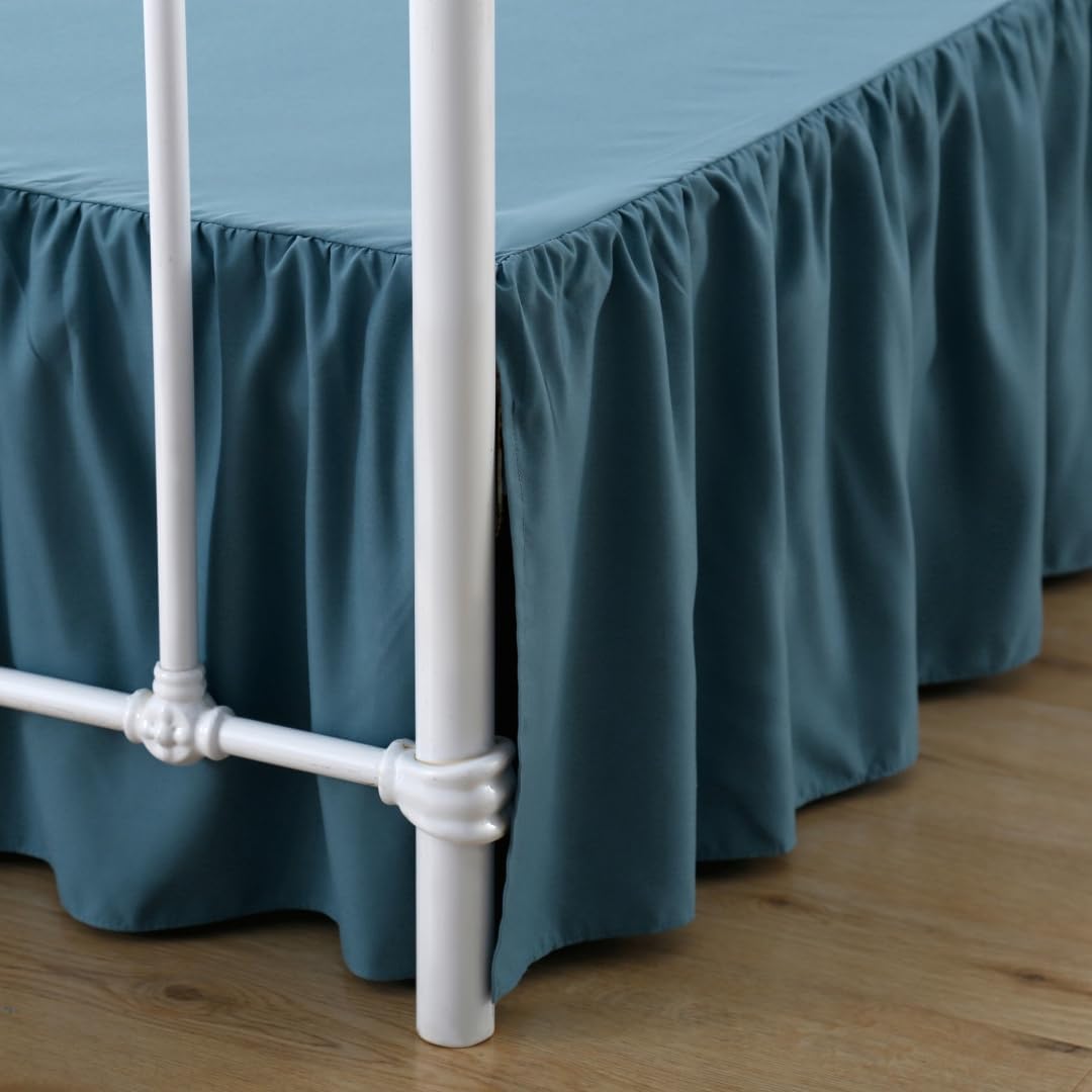 Photo 1 of xuan dian Twin Size Bed Skirt Ruffled Bed Skirts with Split Corners, 18 Inch Drop Dust Ruffle Bed Skirt with Platform, Teal Blue, Twin - 18" Drop
