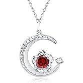 GEMLANTO Birthstone Necklace for Women Sterling Silver Moon Pendant Necklaces Anniversary Birthday Fine Jewelry Gifts for Her Women Mother, Adjustable Chain
