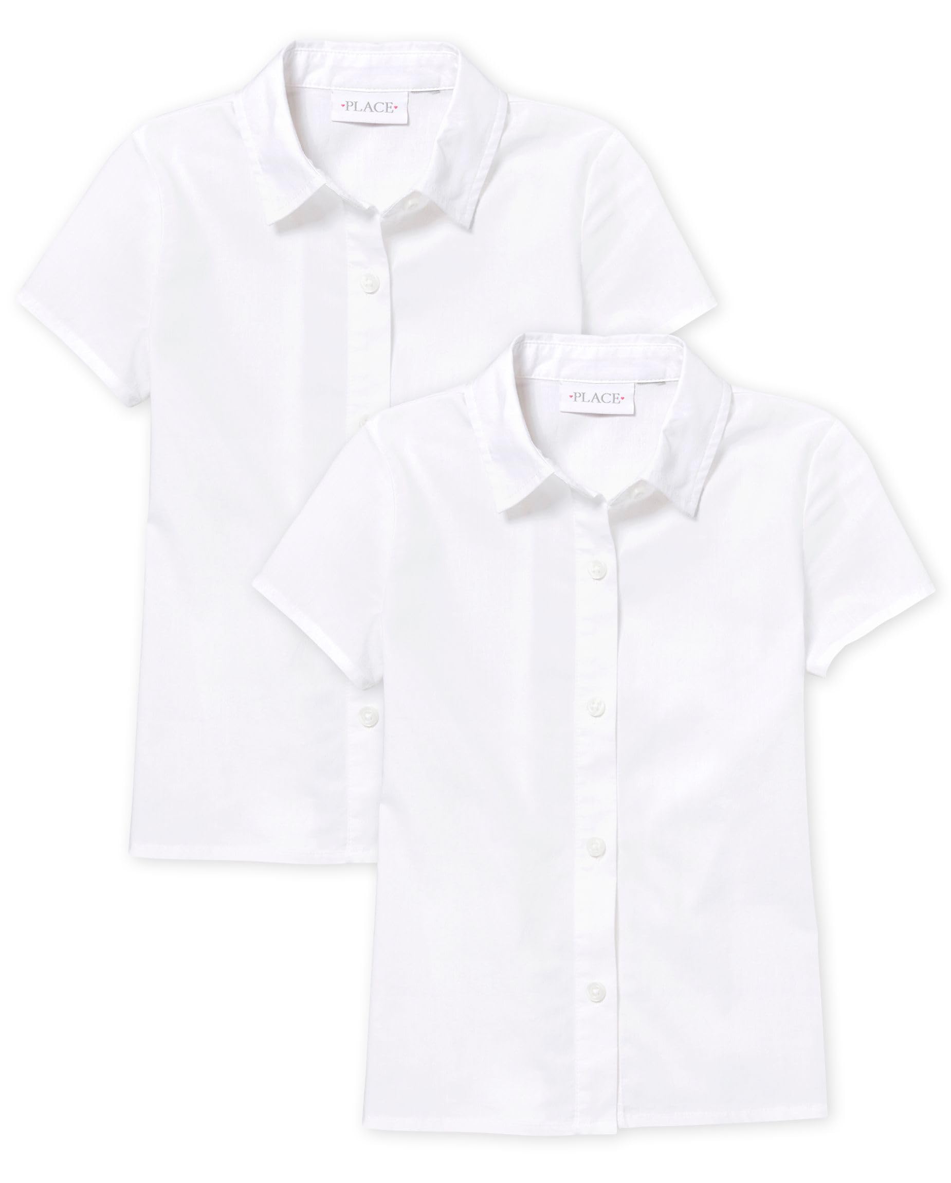 Photo 1 of The Children's Place,Girls,Short Sleeve Poplin Button Down Shirt,White 2-Pack,X-Small