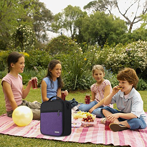 Lunch Box with Firm Foil-BPA FREE,Original Amersun Reusable Insulated Lunch Bag Tote School Cooler Picnic Holder with Shoulder Strap for Kids Boys Men Women Girls,Spill-resistant (Oxford,Black Purple) - Thumbnail 6