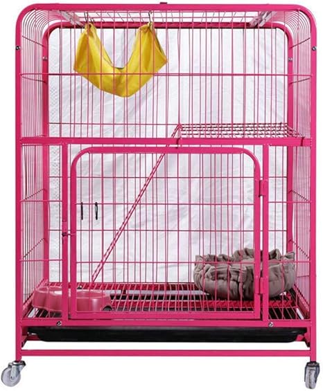Amazon Co Jp 猫のケージの家屋内猫のドアのdiyのコンパートメントダブル3または4層の大型猫ヴィラケージ小動物ケージ ピンク Two Layers ホーム キッチン