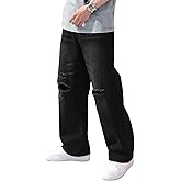 LOGEQI Men's Baggy Ripped Wide Leg Jeans for Men Women Loose Fit Hip Hop Denim Pants Y2k Streetwear