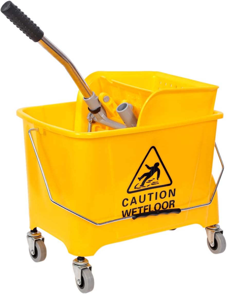 Mop Bucket with Wheel and Wringer 20 Liters, Yellow Buy Online at