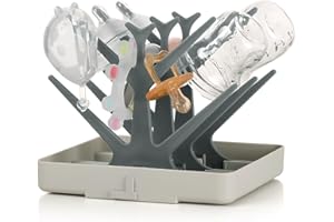 haakaa Portable Baby Bottle Drying Rack, Space Saving Bottle Drying Tree for Bottles/Pump Parts/Pacifiers and Other Baby Essentials, Easy-Store Dryer Rack Great for Home & Travel, BPA Free (Grey)