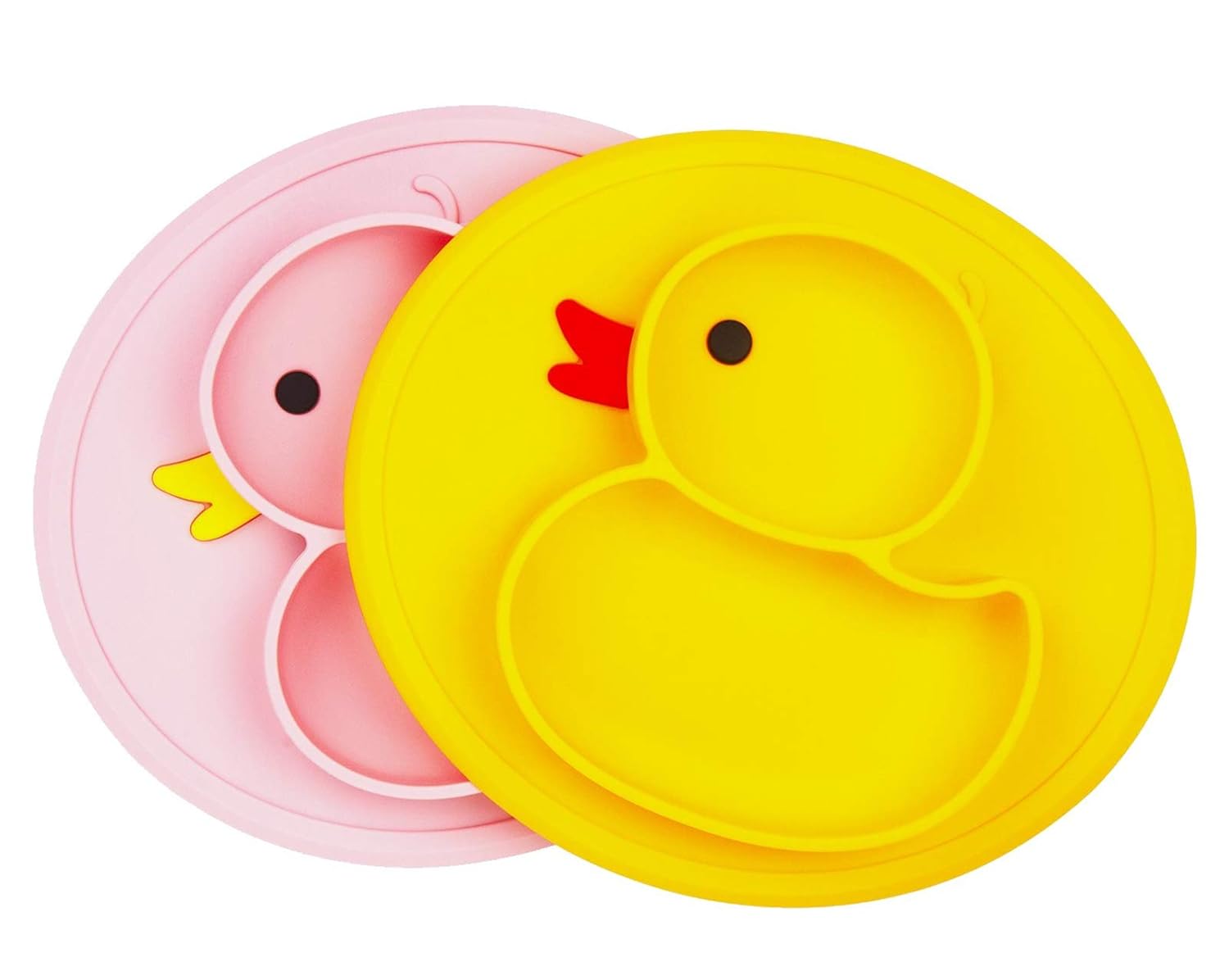 Baby Plate Silicone Toddler Plates Suction Placemat Divided Dishes for Kids and Infants One-Piece Strong Suction, BPA Free, Microwave Dishwasher Safe (Yellow&Pink)