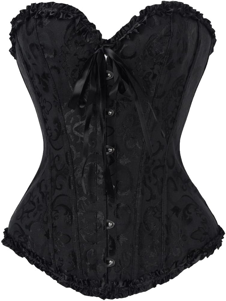 Women Bustiers Corset Lace Trim Corset Overbust Waist Cincher Bustier Shapewear Outfit at  Women’s Clothing store