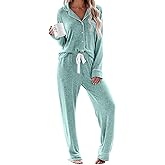 Aamikast Women's Pajama Sets Long Sleeve Button Down Sleepwear Nightwear Soft Pjs Lounge Sets