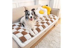 FUNNY FUZZY Couch Cover Protector for Dogs Washable Pet Bed Cover Cream-Colored Large Plaid Square Pet Mat Protective Furniture Sofa Cover, 27.6"×70.9"